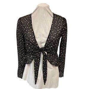 NWT-Urbsn Outfitters Polka Dot Sheer Black Long Sleeve Tie-Front Blouse